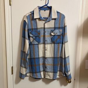 Blue and White Plaid Casual Button Down Shirt